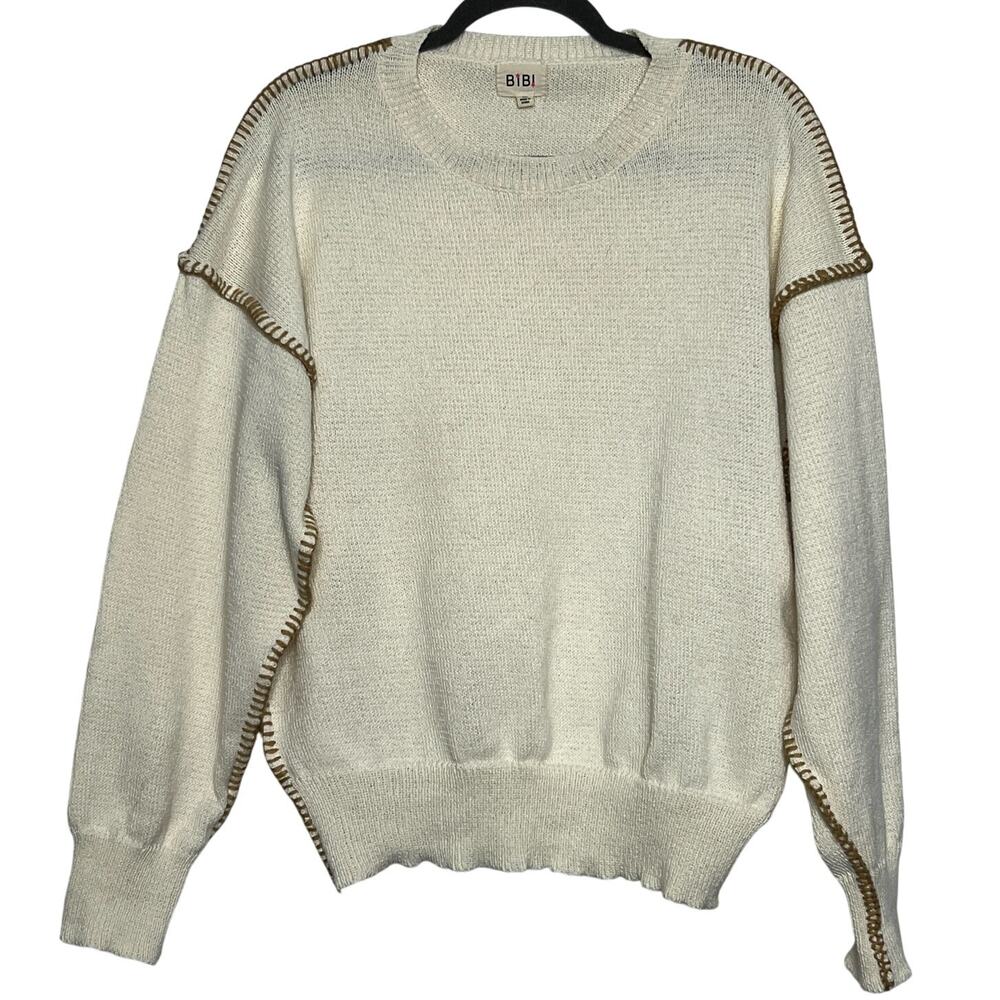 Bibi Cream Crew Neck Pullover Knit Sweater Size Medium